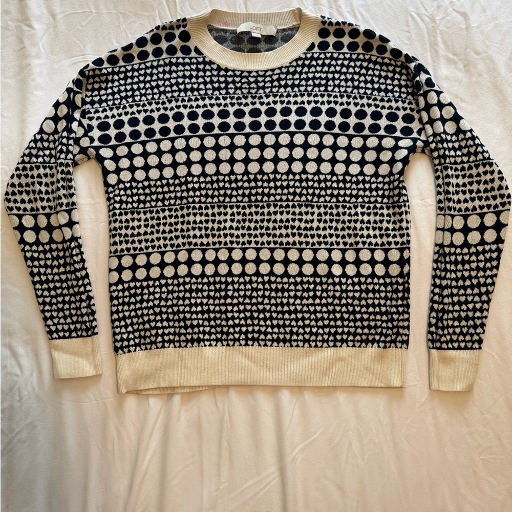 LOFT Women's Black and Cream Geometric Sweater